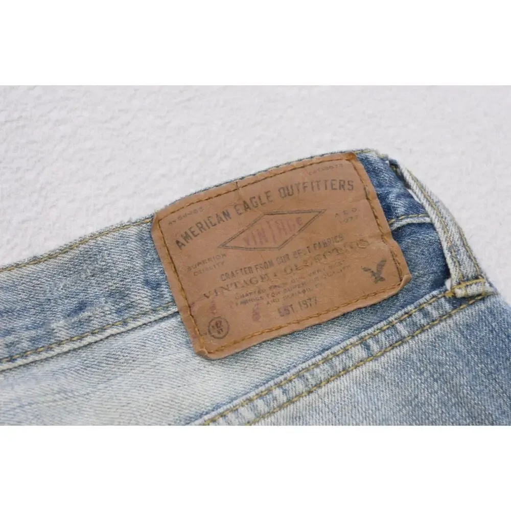 American Eagle Slim Straight Destroyed Rugged Light Blue‎ Jeans Mens Sz 32 x 34